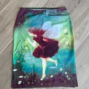 Vintage Multicolor Fairy All Over Print Midi Skirt